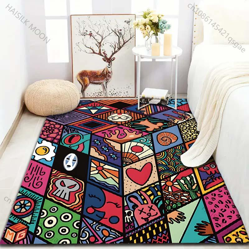 Japanese Comics Grid Print Carpet for Living Room Bedroom Bedside Sofa Floor Mat Modern Home Decor Large Size for Gifts