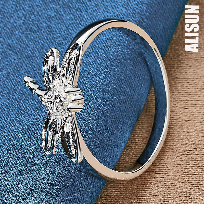 925 Sterling Silver AAA Zircon Dragonfly Ring Fashion Wedding Jewelry