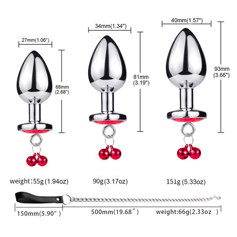 Analplug Sexspielzeug Edelstahl Glattstahl Buttplug mit Glöckchen rundem Kristallanhänger