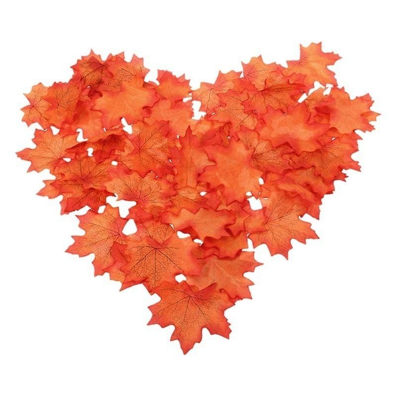 Pack of 50Pcs Artificial Fall Autumn Maple Leaf Silk Leaves Wedding Garden Decorations - Orange