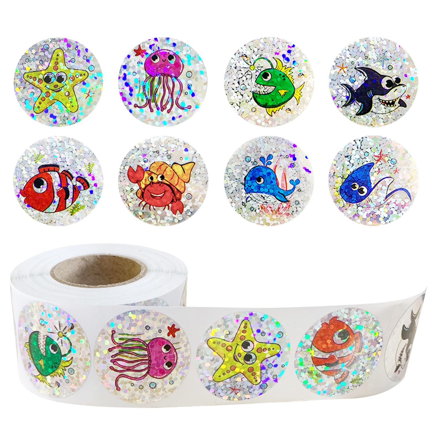 50-500pcs Rainbow Laser Stickers Cartoon Marine Animal Stickers Children DIY Handmade Scrapbooking Stationery Sticker