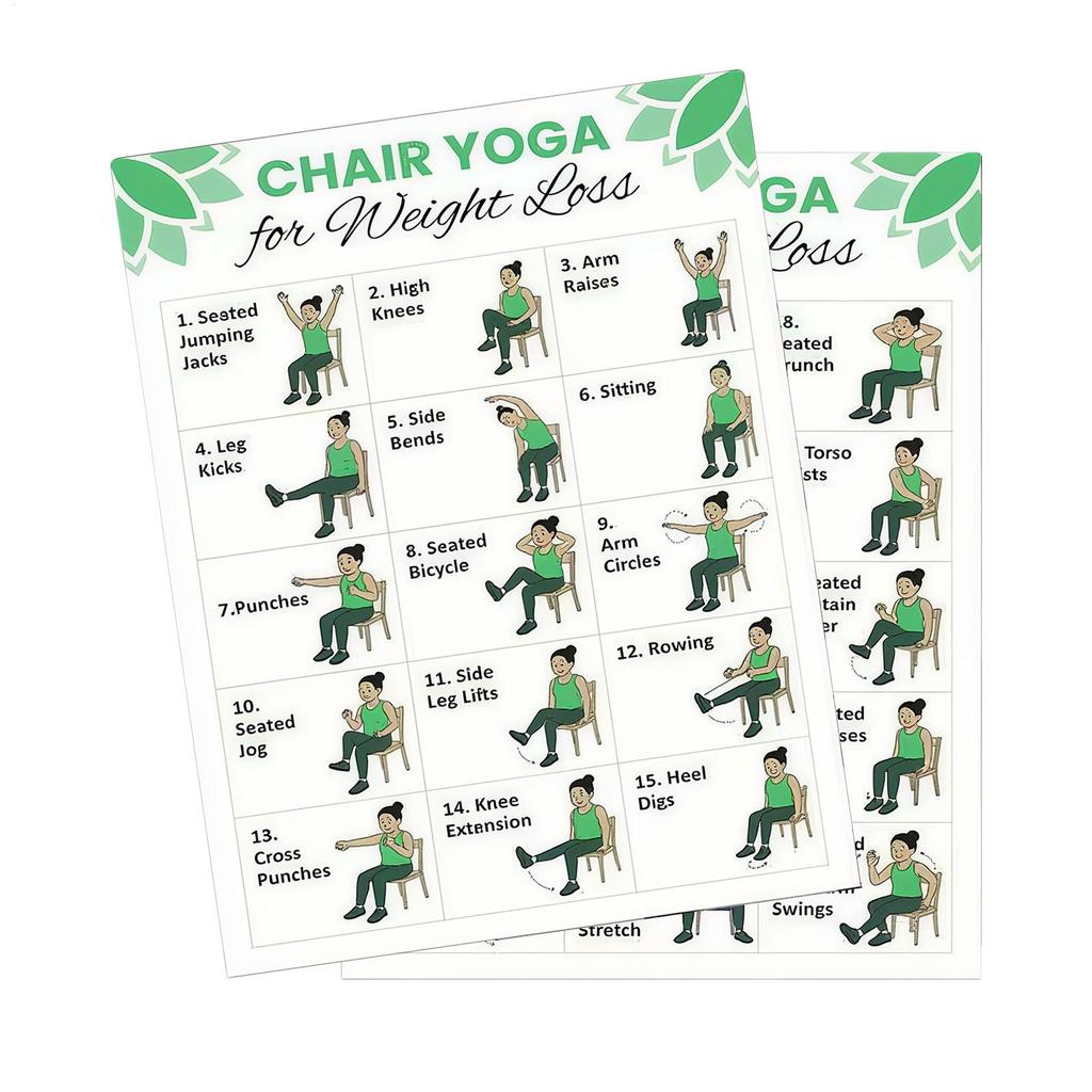 2 PCS Yoga Poster Home Exercise Gym Yoga 30 Day Chair Weight Loss Yoga Exercise Plan  Chart Pose Health Poster