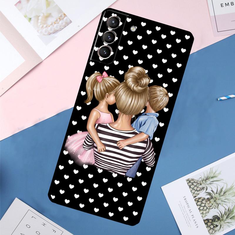 Beautiful Mother Daughter Son Case For Samsung Galaxy S25 Ultra S21 S22 S24 S23 Ultra S9 S10 Plus S21 FE S25 FE Back Cover