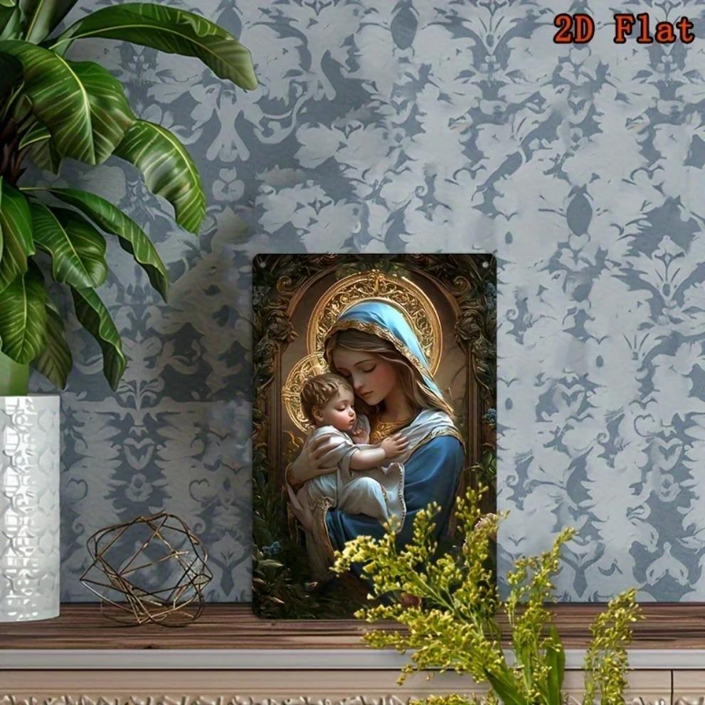 Flat Virgin Mary Wall Art Metal Sign Vintage Religious Decor for Home Bar Office Cafe