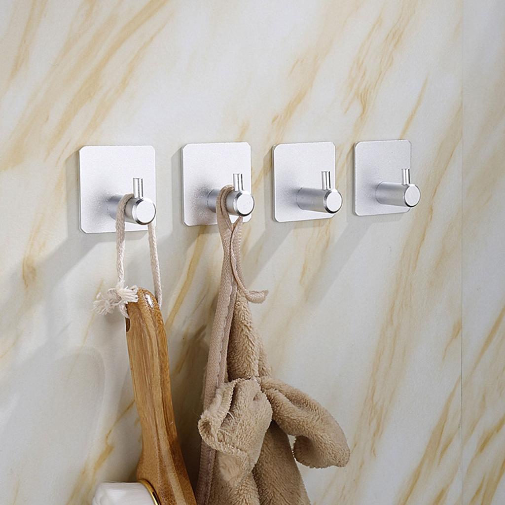 4Pcs Bathroom Towel Hook Multipurpose Sticky Wall Hooks Wall Mounted Coat Rack Robe Clothes Hook for Bath Kitchen