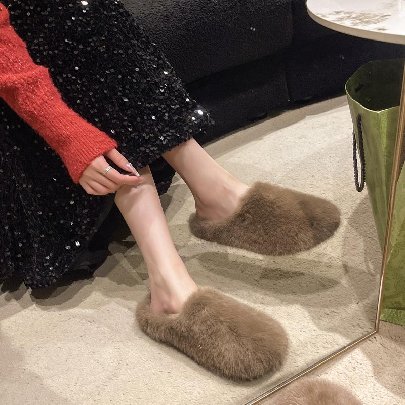 Flat bottom warm fluffy shoes women s new autumn and winter outer wear fluffy one pedal lazy bag head cotton mop 40 темно-коричневого