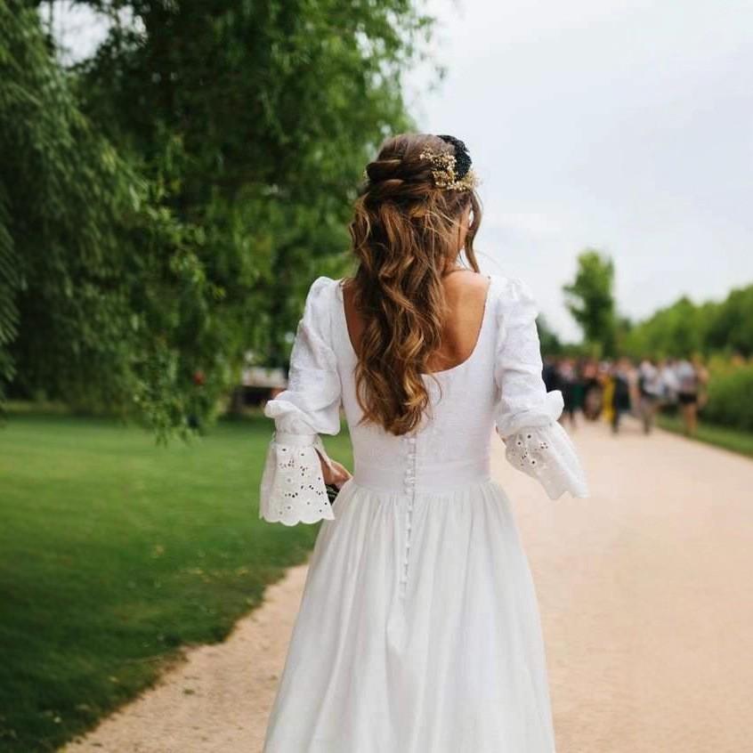 Wedding Dress Vintage Lace Wedding Dress 2025 Boho A Line Bride Gown Half Sleeves Tiered Wedding Gowns Customized