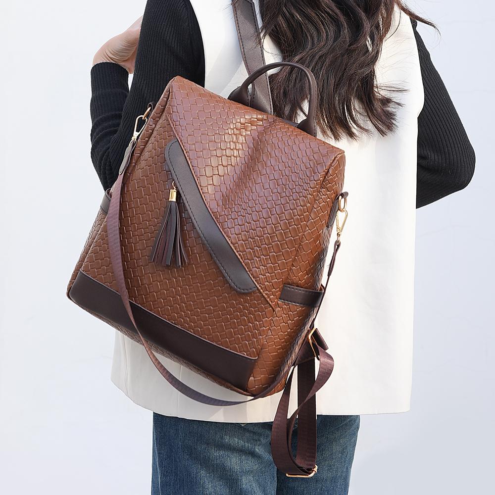 PU Women's Tassel Backpack Lightweight Schoolbag Anti-theft Travel Backpack