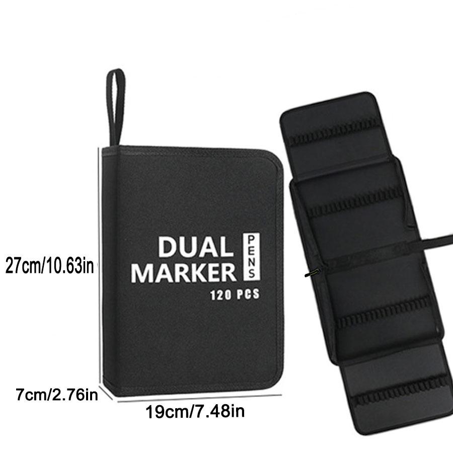 60\100\120 PCS Canvas Pencil Bag, Folding Fine-Tipped Pen Markers Storage Case with Zipper, Black Pencil Holder for Coloring Pens & Brushes