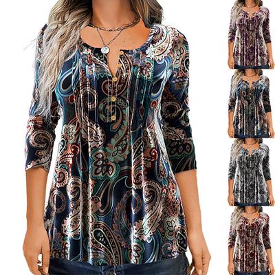 Plus Size Frühling Herbst T-Shirt Mode Blumendruck Rundhals Langarm Top Damen T-Shirts