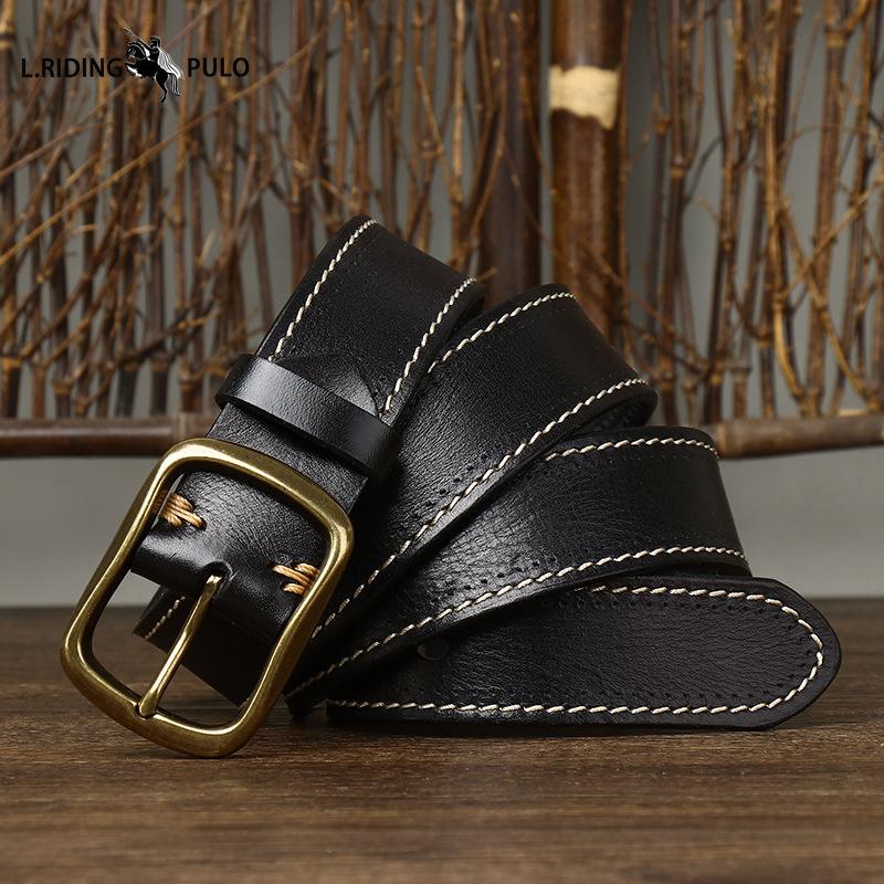 Fashionable Retro Leather Belt for Men Genuine Leather Pure Cowhide Copper Buckle Casual Jeans Belt
