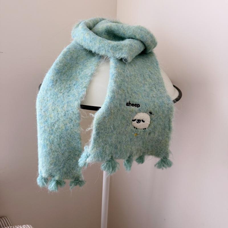 Cute lamb~ Mint green white new dopamine scarf female winter student warm scarf versatile