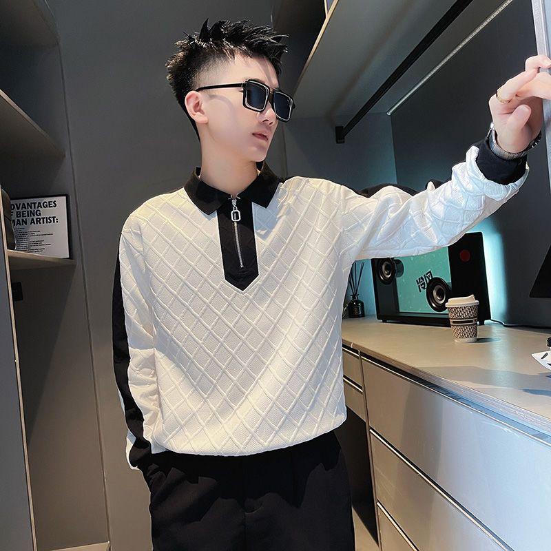 

Мужская толстовка премиум-класса на полумолнии, модная осенне-зимняя футболка с длинным рукавом, рубашка-поло с лацканами, повседневная и стильная куртка S белый