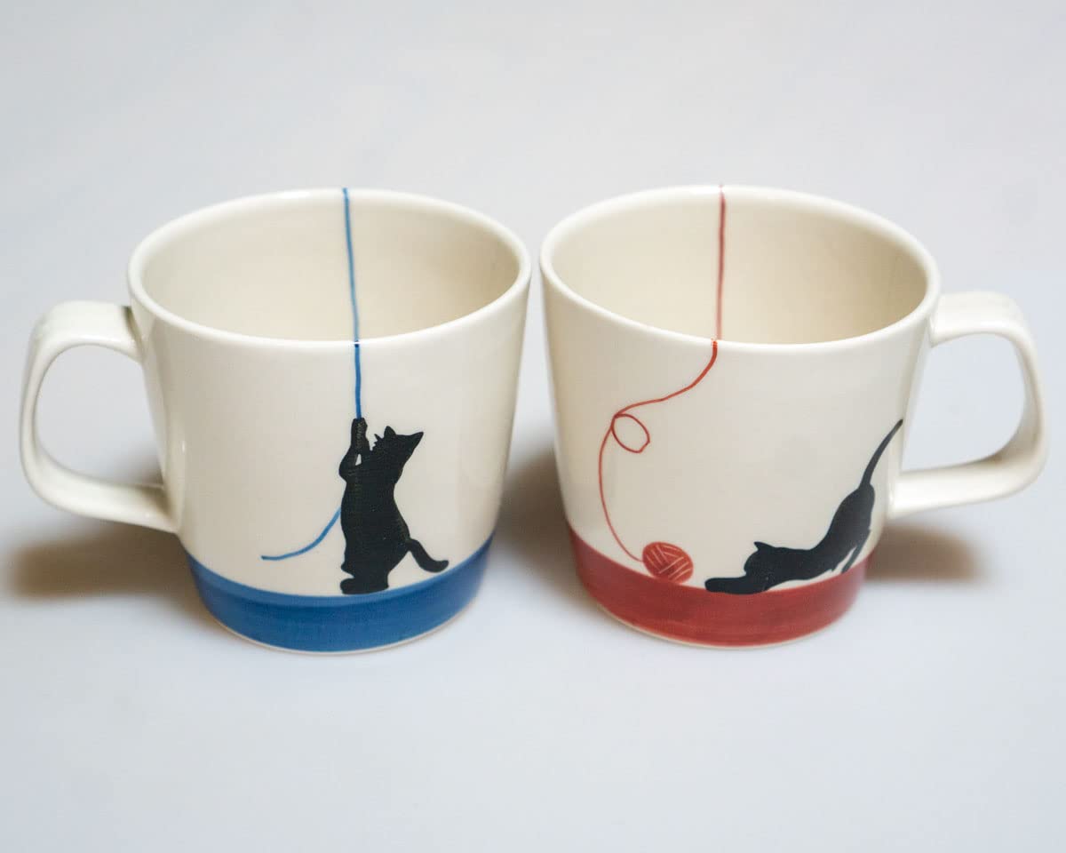 

Pair of Arita Ware Cat Mugs Woolly Cat Cute Cat Couple Mug a Great Gift Set, белый