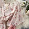 Ladies Beach Vacation Dress Summer Sexy V-Neck Waist Long Chiffon Floral Beach Dresses