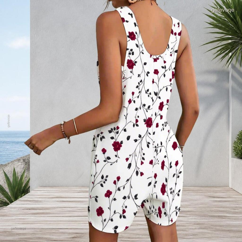 Plus Size Womens Sleeveless Romper With Tank And Patch Pockets