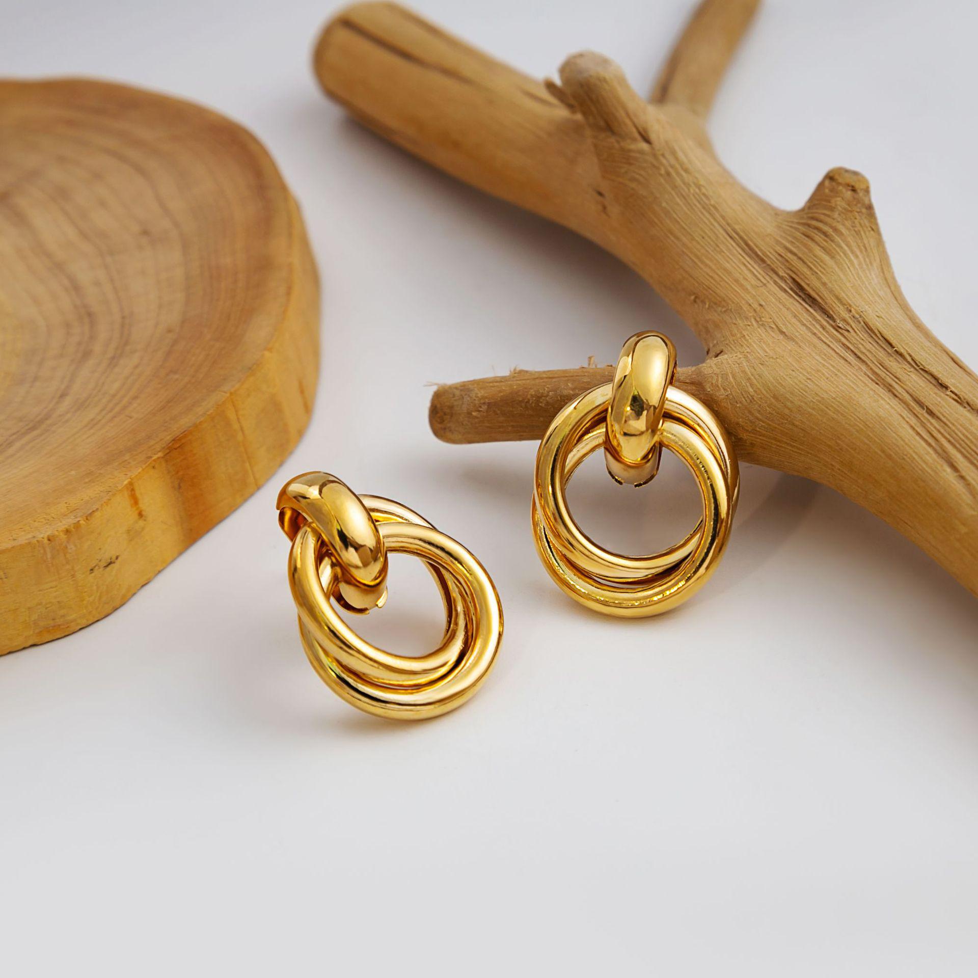 European American Fashion Geometric Stud  Retro Hoop Earrings - Metal Style Accessories