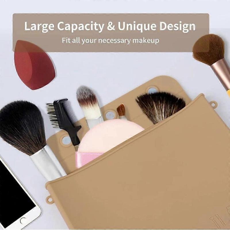 2 in 1 Silicone Makeup Bag Premium Travel Makeup Brush Holder Suitable for Most Beauty Brushes Travel Case Beauty Cosmetic Bag
