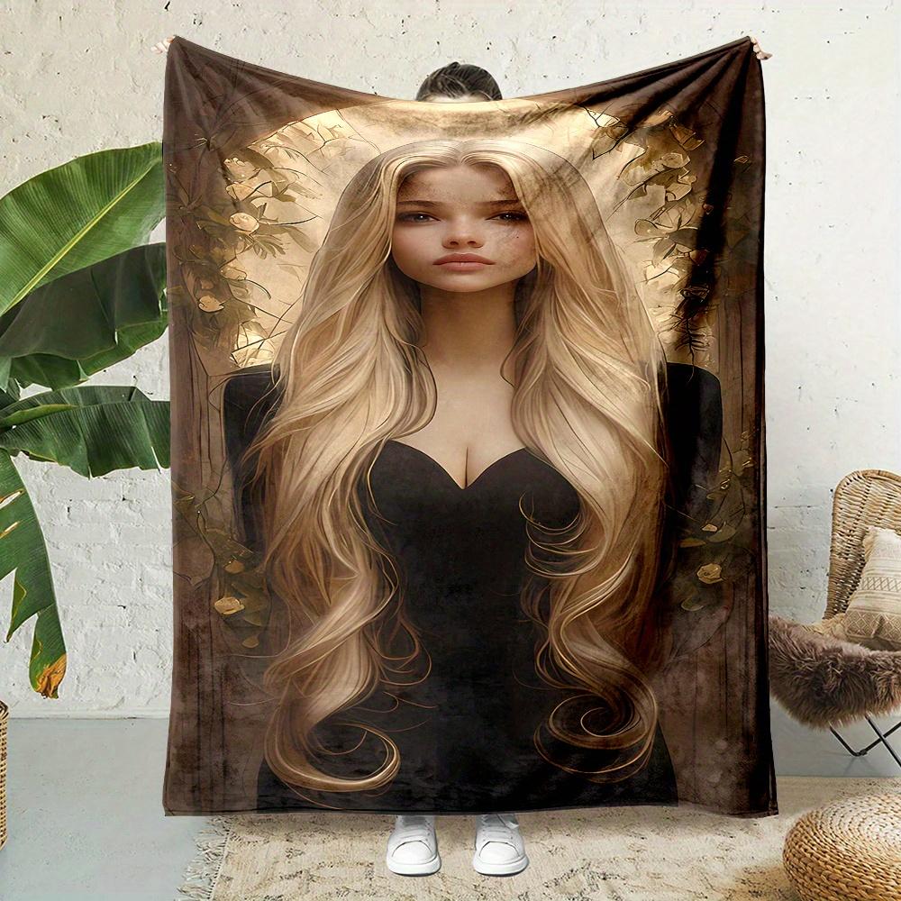 Luxurious Blonde Beauty in Noble Dress - Soft Flannel Throw Blanket, All-Season Comfort for Couch, Bed, Office, and Travel