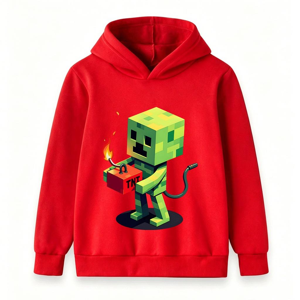 Kids Boys Girls Hoodie Funny Pixel Creeper Print Pullover Hooded Sweatshirt Casual Long Sleeve Game Pattern Tops for Children