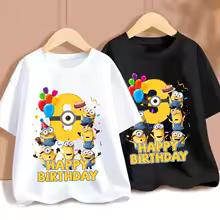 Minionses Birthday 1-9 Number T-shirt Clothing Baby Cartoon Anime Short Sleeve Party Cute Shirts Summer Casual Tee Top Gifts
