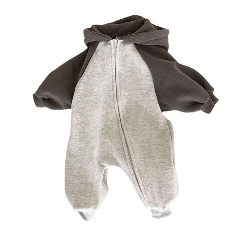 Korean Style Winter Hooded Baby Romper - Fleece Zipper Sweatshirt for Boys & Girls