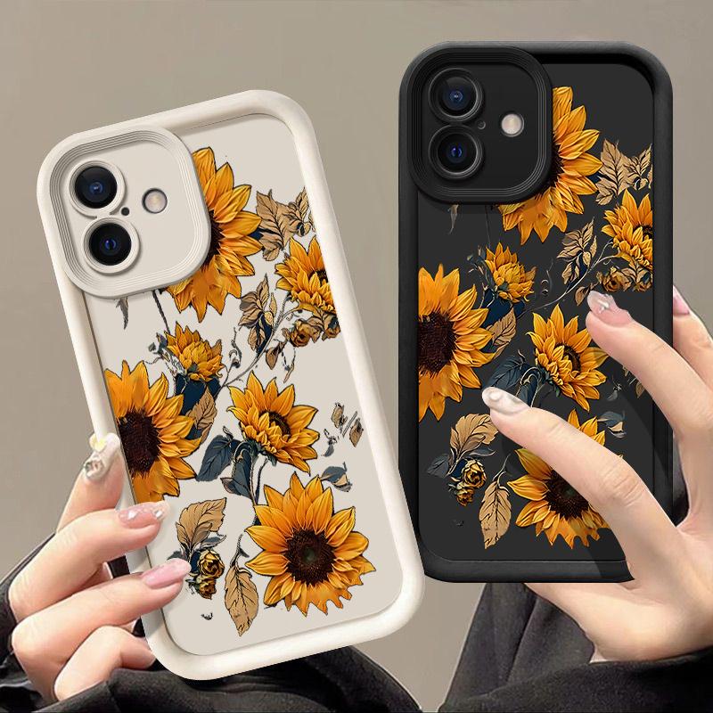 Sunflowers Pattern Case For iPhone 16 Pro Max 16e 15 14 13 12 11 XR XS 8 7 Flowers Patterned Shockproof Soft Silicone Colourful Phone Cover