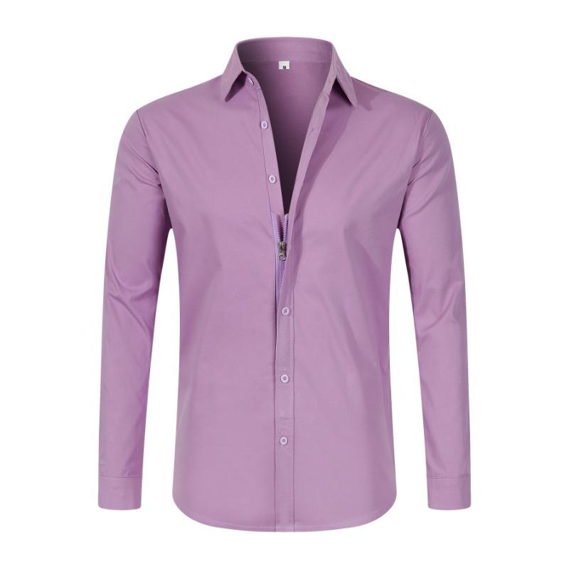 Camisa Casual de Cuatro Estaciones para Hombre Corte Slim Edición Negocios Diseño de Cremallera Anti-Acceso