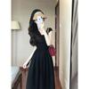 Delicate high waist and thin French black sleeveless temperament dress, new design waist and thin square neck long dress for women