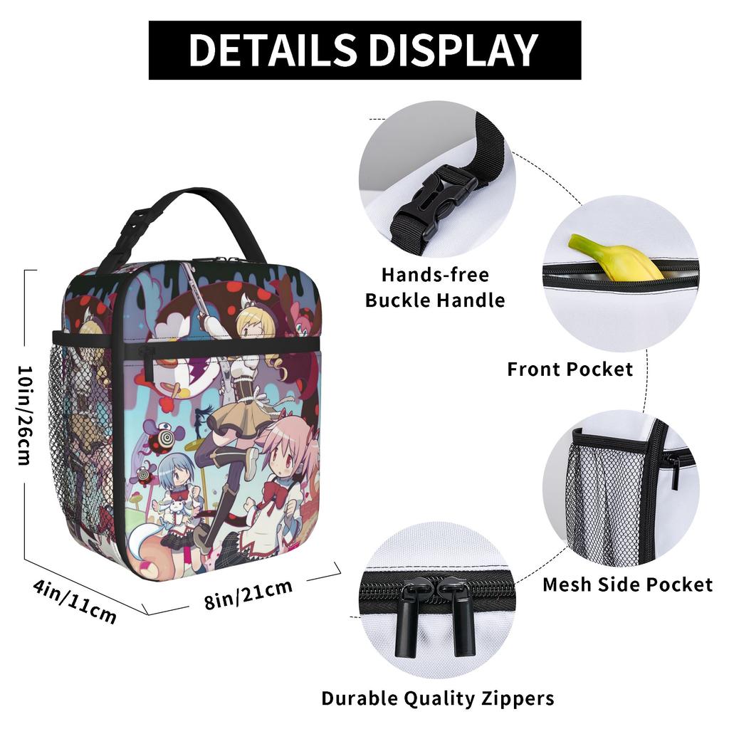 Funny Anime Puella Magi Madoka Magica Insulated Lunch Bag Cooler Bag Reusable,Lunch Container Portable Tote Lunch Box Picnic