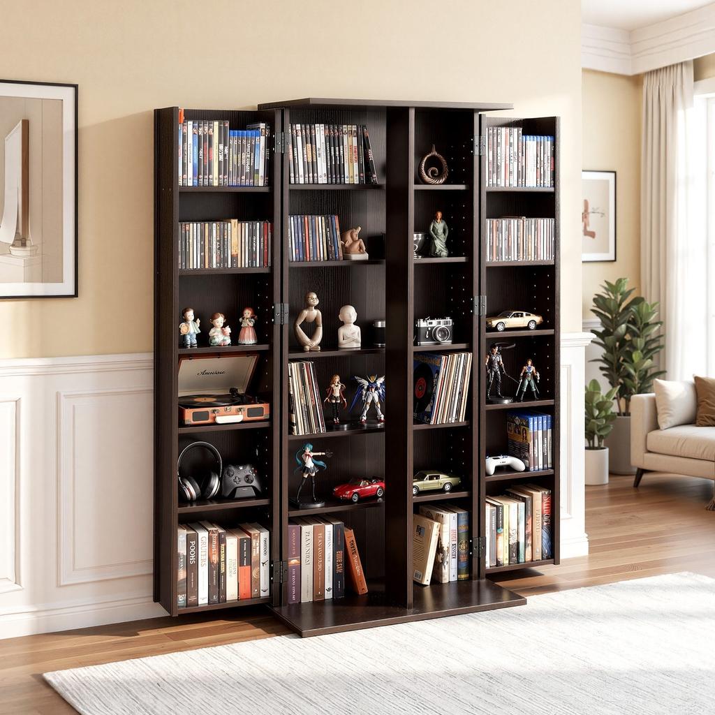 Media Storage Cabinet, 6-Tier DVD Shelf Organizer, 610 X 368 X 1270 Mm Multimedia Storage Organizer for CDs, DVDs, Books, Games, CD Shelf for Living