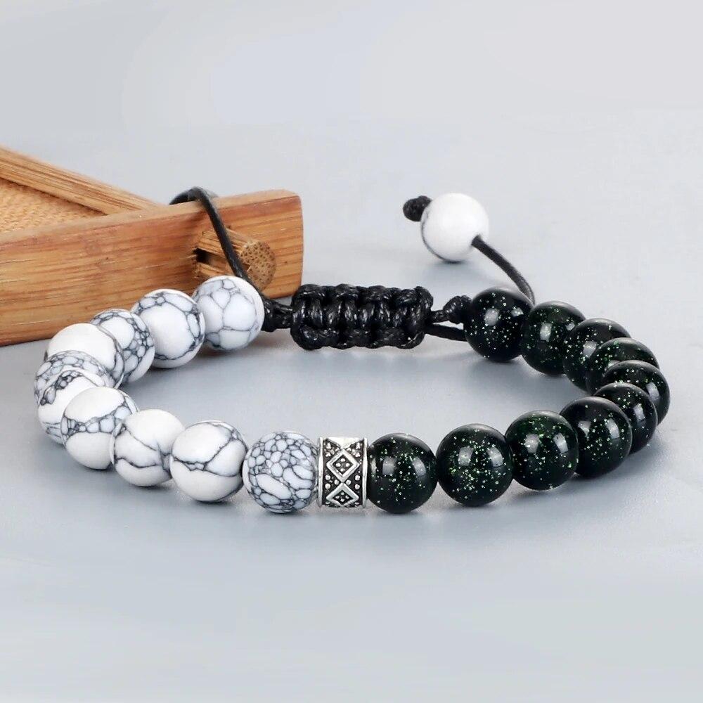 Trendy White Men Beads Bracelet Handmade Natural Tiger Eye Lava Stone Onyx Strand Adjustable Bracelets Women Yoga Energy Jewelry