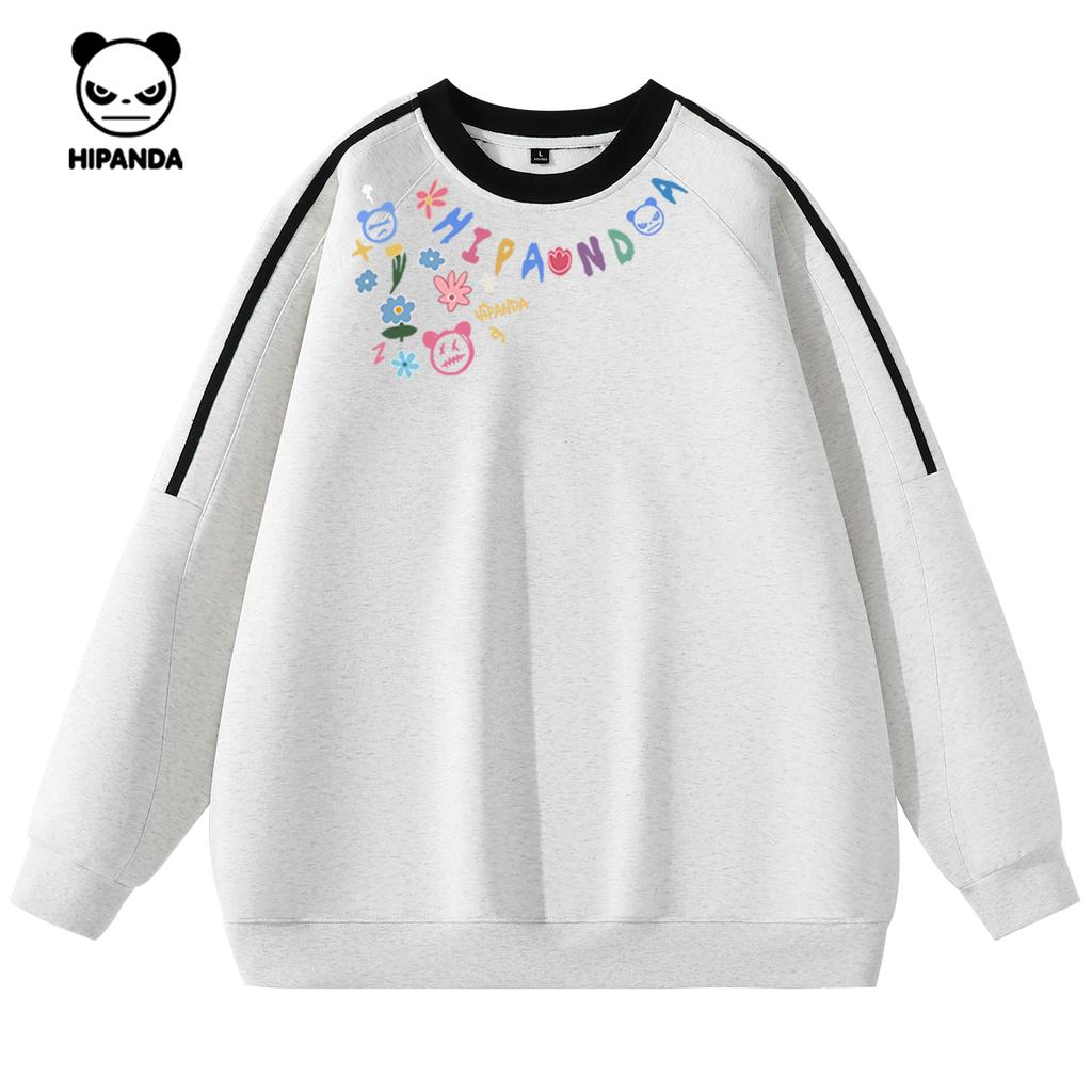 Hello Hipanda, Panda Woolen Splicing American Academy Retro Trendy Round Neck Hoodie