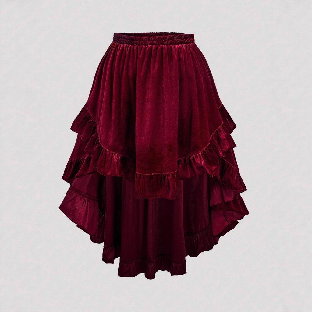 Jupe Rétro Volants Velours Doré Grande Taille Automne/Hiver 2025 - Style Européen & Américain pour Femmes