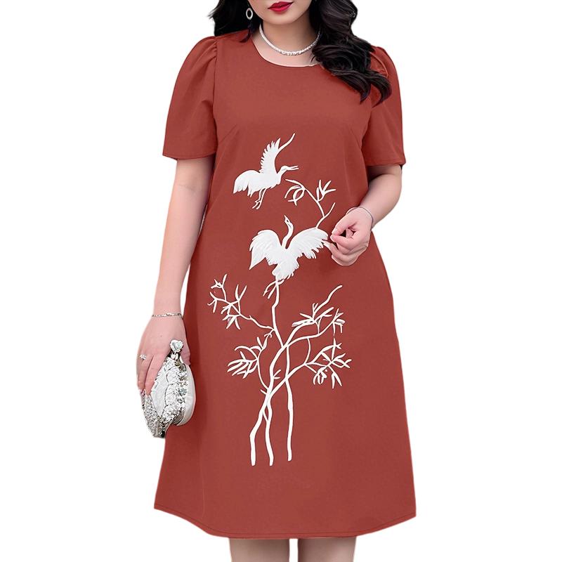 

ZANZEA Женское повседневное свободное платье с круглым вырезом и коротким рукавом с принтом S красный