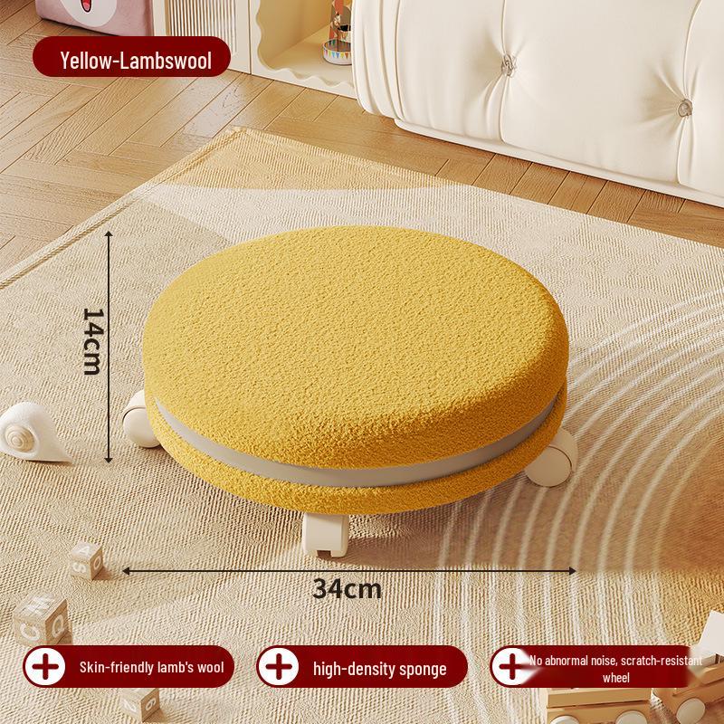 Cream Low Stool with Backrest and Universal Wheels - Ideal for Home, Grout, and Children's Use, Silent Sliding Design