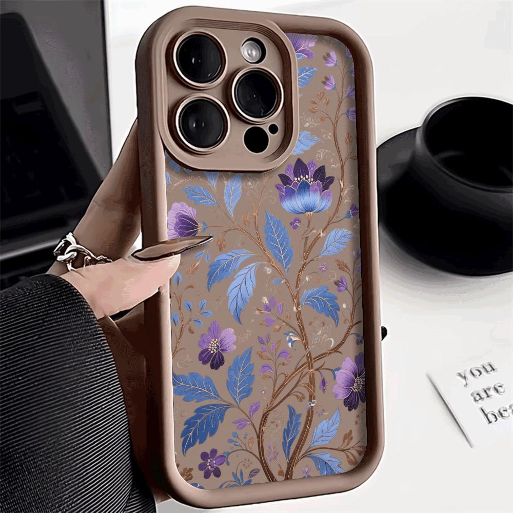 Blue and Purple Floral Pattern Phone Case for IPhone 14 15 16 Plus 13 12 11 16 Pro Max 12 Mini XS Max TPU Protect Cover