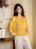 Retro Artistic Linen Embroidered V-Neck Women's Five-Sleeve Pullover - 2026 Spring Collection