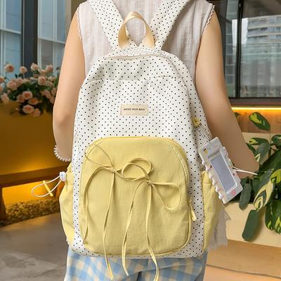 Women's Backpack Student School Bag College Style Bow Polo Dot Backpack