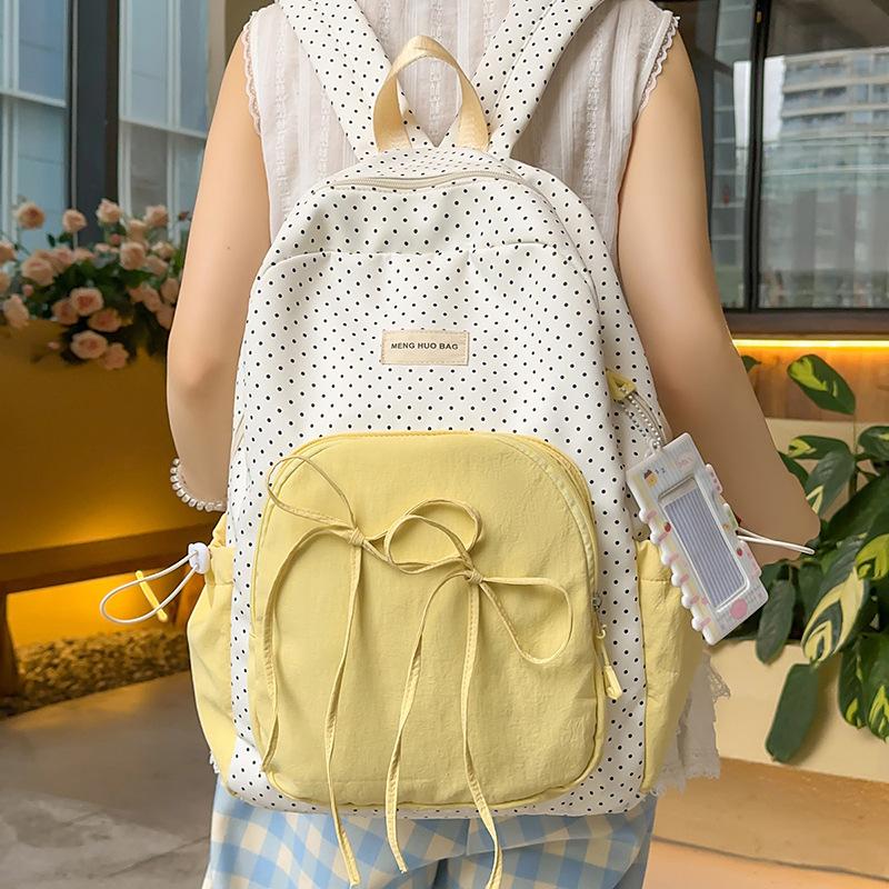 Damen Rucksack Studenten Schultasche College Stil Schleife Polo Punkt Rucksack