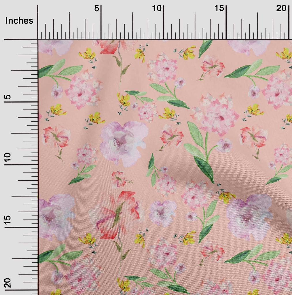 oneOone Cotton Flex Cream Fabric Flower & Leaves Watercolor Diy Clothing Quilting Fabric Print Fabric By Yard 40 Inch