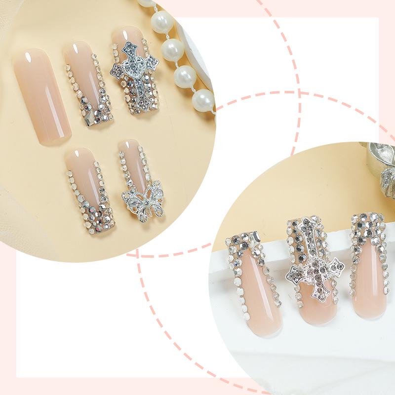 Butterfly Zircon Cross Removable Manicure Patches with Wearable Nail Extensions