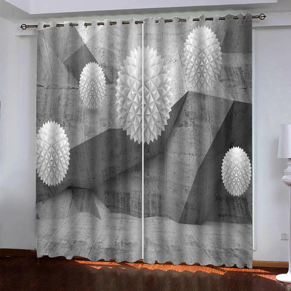 Elegant Room Curtain 2Pcs 3D Digital Printed Creative Orb Print Curtain Living Room Curtains Grommet Top Curtains Living Room