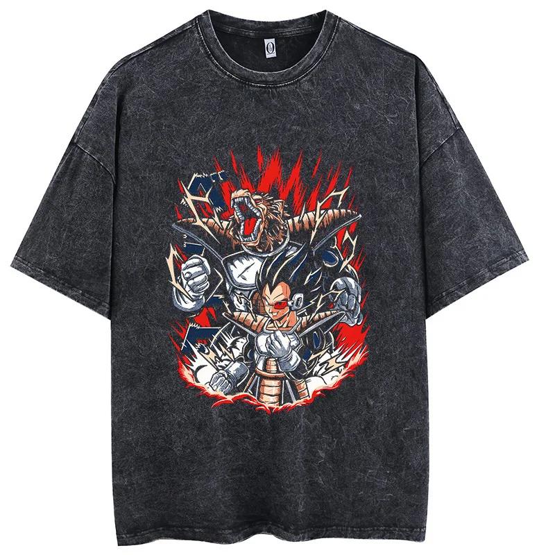 Men Fashion Tshirt Washed Black Vintage Japanese Anime Dragon Ball TShirt Hip Hop Streetwear Summer Cotton T Shirt Unisex