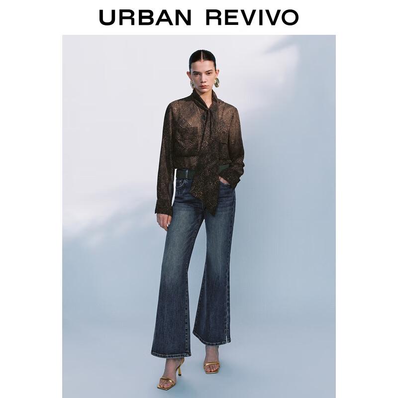 UR 2025 Autumn Women s Retro Scarf Collar Textured Long Sleeve Shirt M