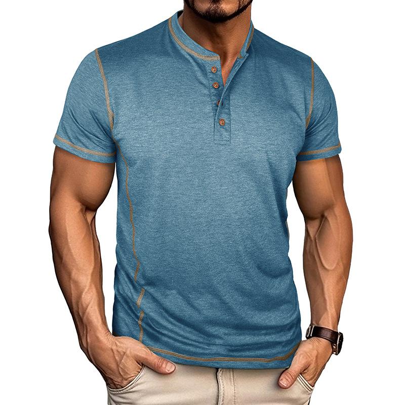 Men's Contrast Stitch Henley Neck Short Sleeve T-Shirt