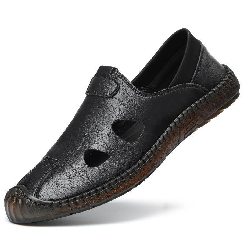 Men s 2025 Summer Breathable Leather Driving Shoes with Non-Slip Rubber Sole 41