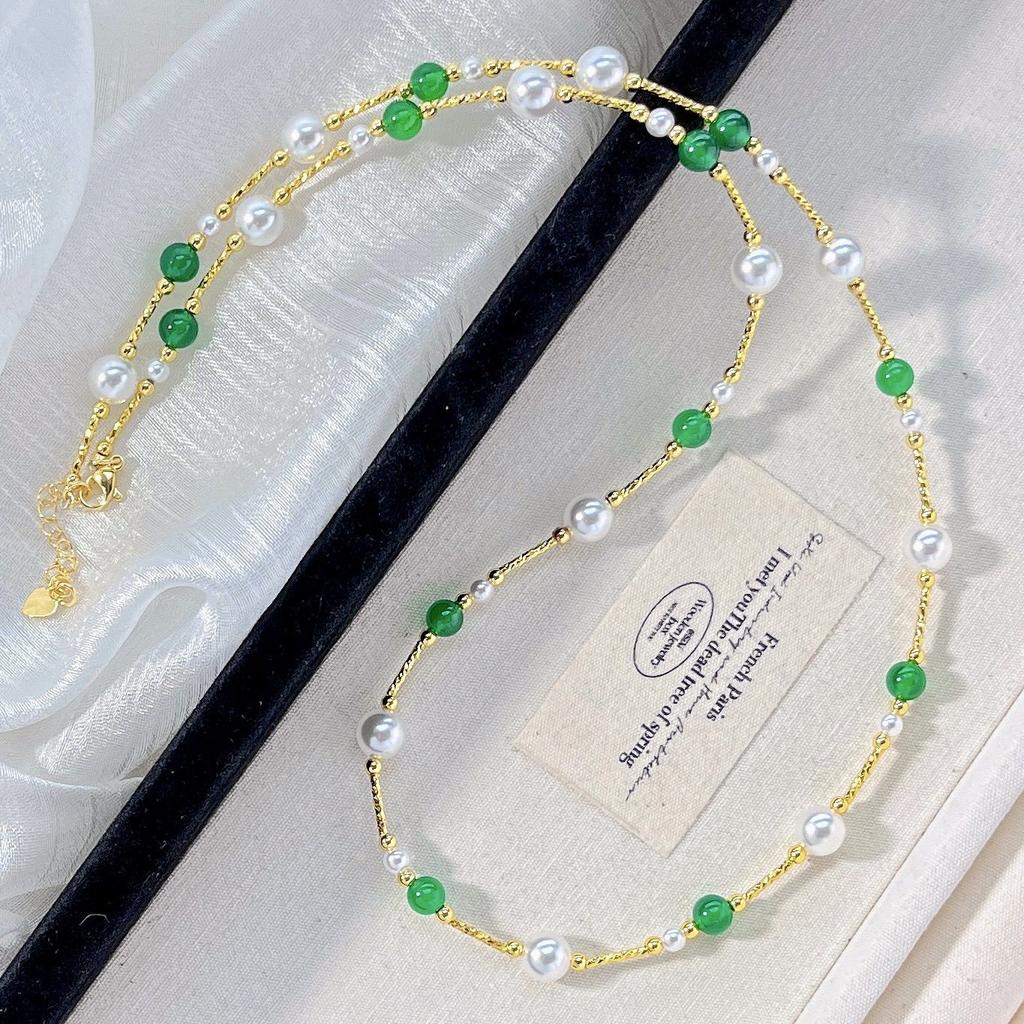 Vintage High Quality Strong Light Artificial Crystal Natural Chalcedony Necklace Collarbone Chain Sweater Chain
