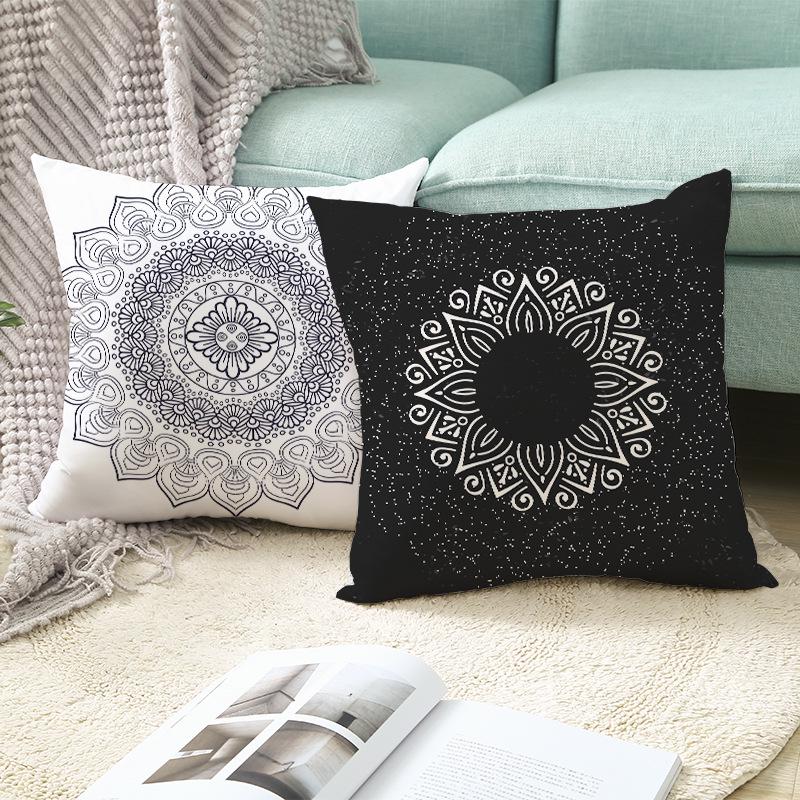Black and White Ethnic Style Elephant Print Car Cushion Cover Sofa Pillow Cover Homewares