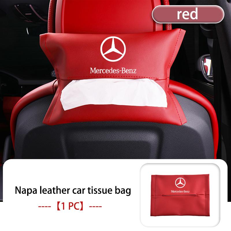 AABII1 For Benz 1/2PCS Car Styling Tissue Box Seat Back Hanging Bag Leather Tissue Storage Box AMG Exclusive A C E R V Class CLA CLS